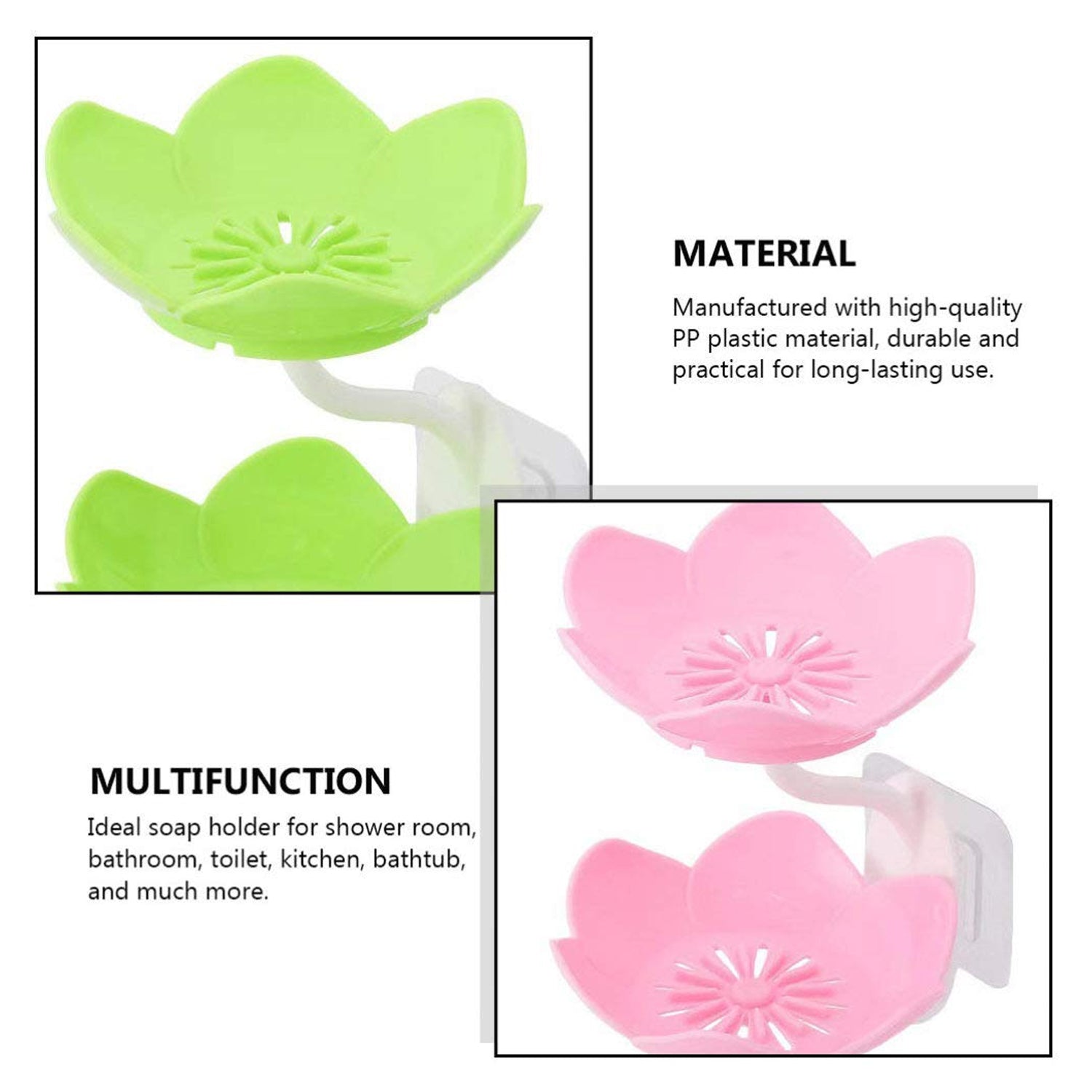 Flower-shaped self-draining soap dish, perfect for use in the bathroom or kitchen. Flower-shaped self-draining soap dish, perfect for use in the bathroom or kitchen.